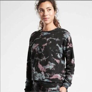 Athleta Balance Printed Pullover Sweatshirt size Large Black Purple Teal